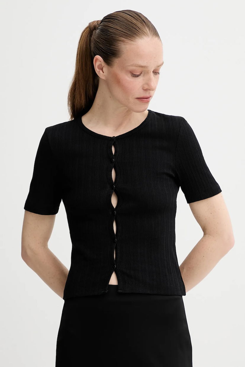 Кроп-топи Samsoe Samsoe Ribbed Short-Sleeve Button-Front Top SAJUNI чорний | F25200028