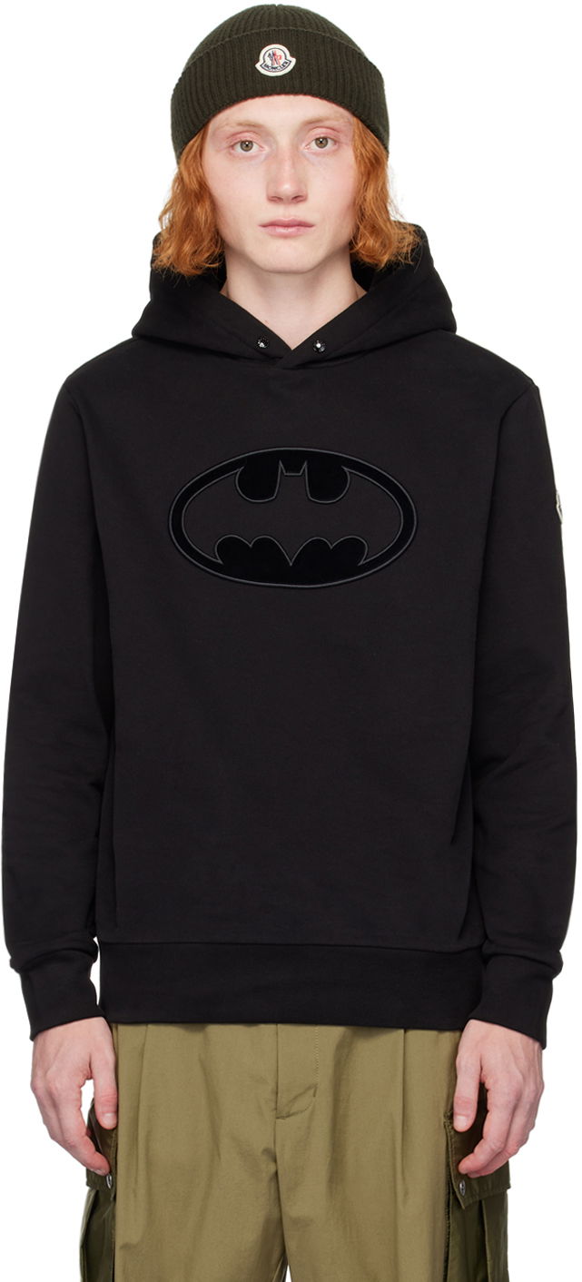 Світшоти Moncler Black Flocked Batman Logo Hoodie чорний | J20918G0006289AHE