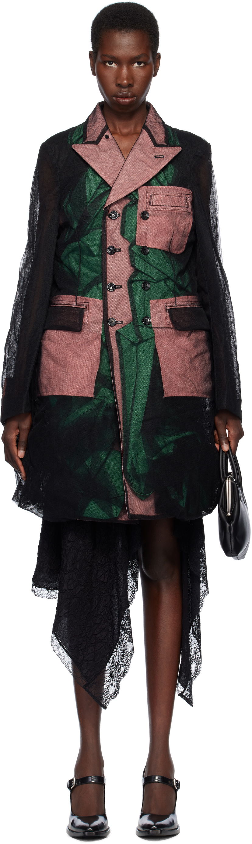Пальто Comme des Garçons Comme des Garçons Homme Plus Tulle & Gabardine Coat чорний | PO-J035-051
