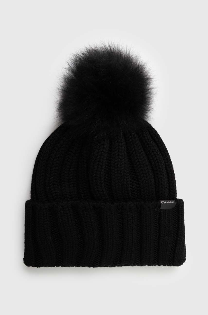 Шапка WOOLRICH Wool Beanie with Pom-Pom чорний | CFWWAC0163FRUF0428, 0