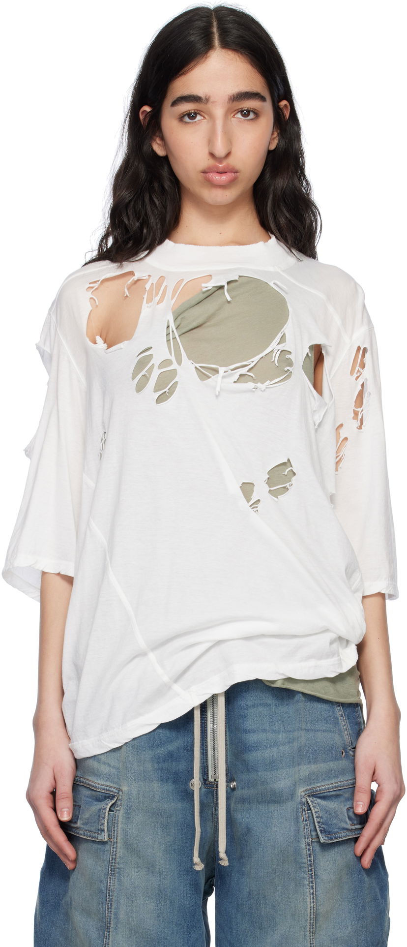 Футболка Rick Owens Rick Owens DRKSHDW Distressed T-Shirt білий | DS01E3201 BHDSD