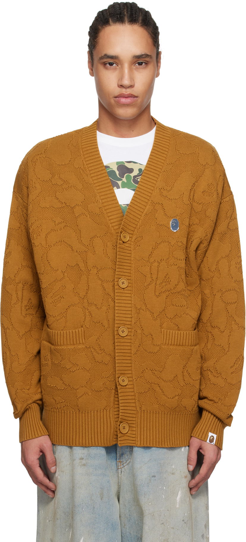 Cветр BAPE A Bathing Ape Camo Jacquard Cardigan Коричневий | 001KNL301301M