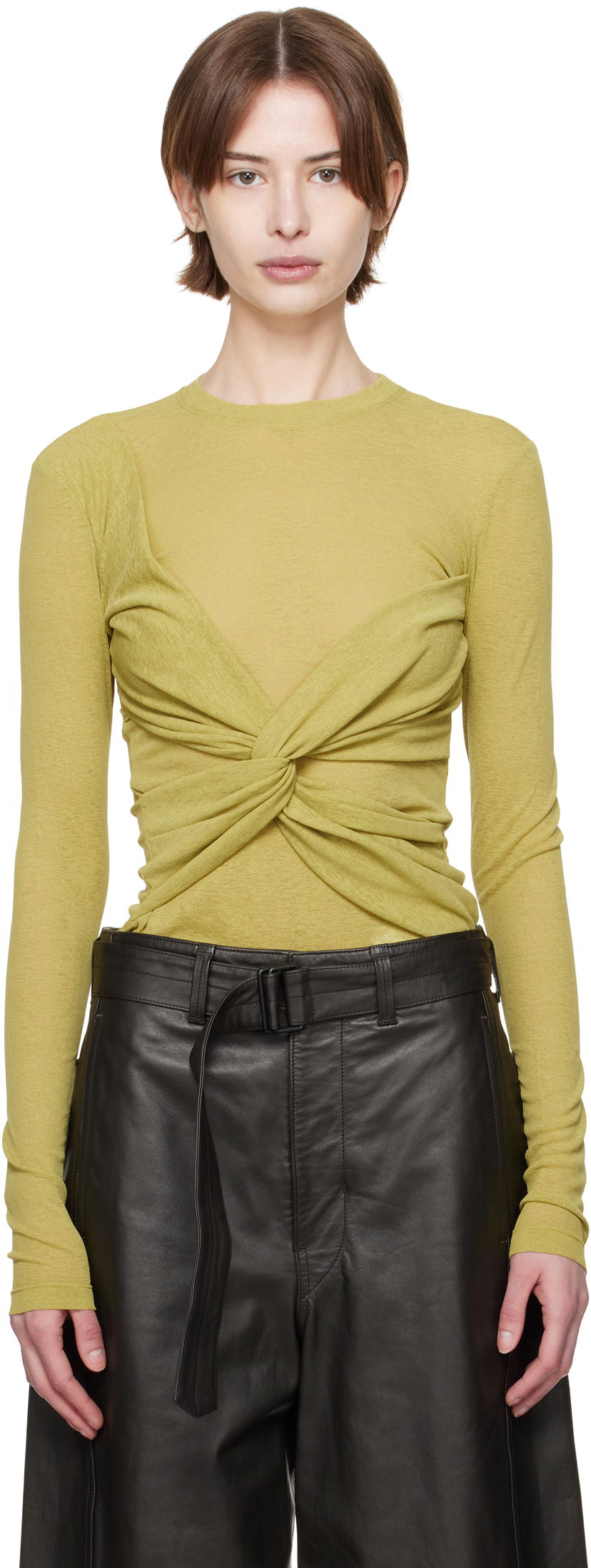 Кроп-топи Nanushka Nanushka Izolda Draped Mesh Jersey T-Shirt Зелений | NW25RSTP15564