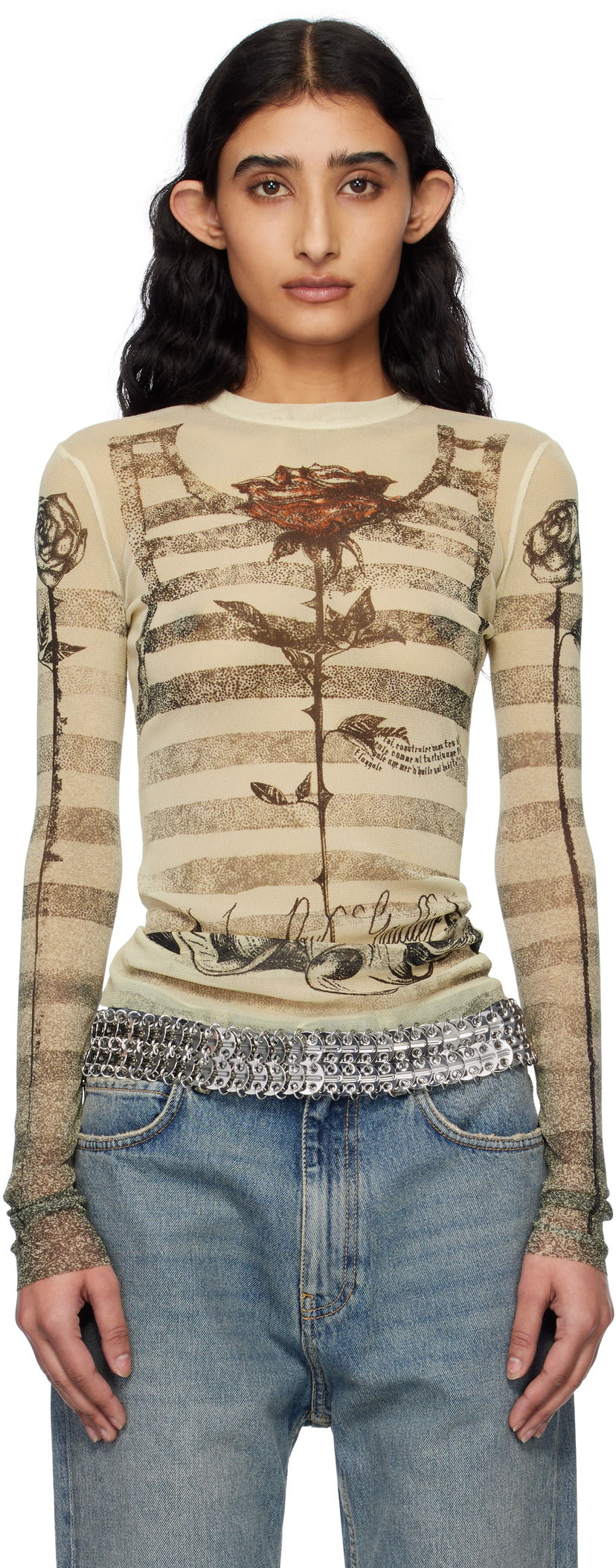 Футболка Jean Paul Gaultier Jean Paul Gaultier Tattoo Marinière T-Shirt бежевий | 25/34-F-TO274-T585-030030