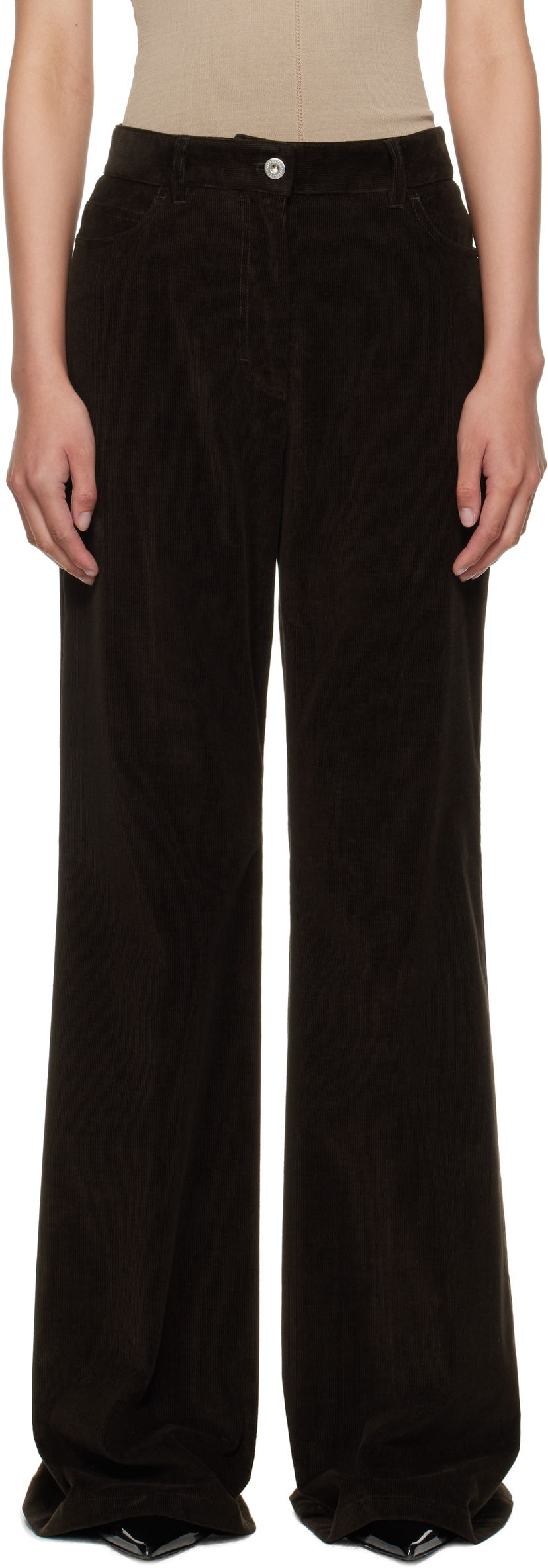 Штани FERRAGAMO Ferragamo Flared Corduroy Trousers Коричневий | 785197