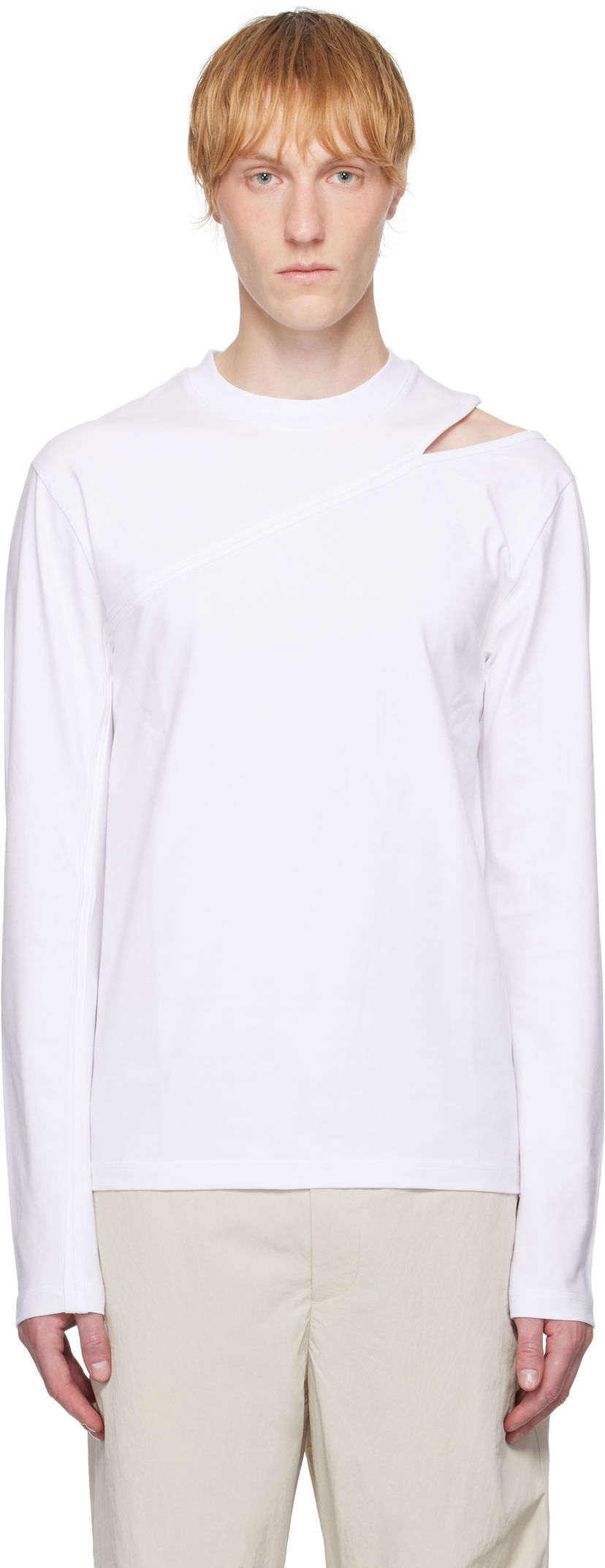 Футболка HELIOT EMIL HELIOT EMIL Pleistos Cutout Long Sleeve T-Shirt білий | SS25_M_09_135_WHT02