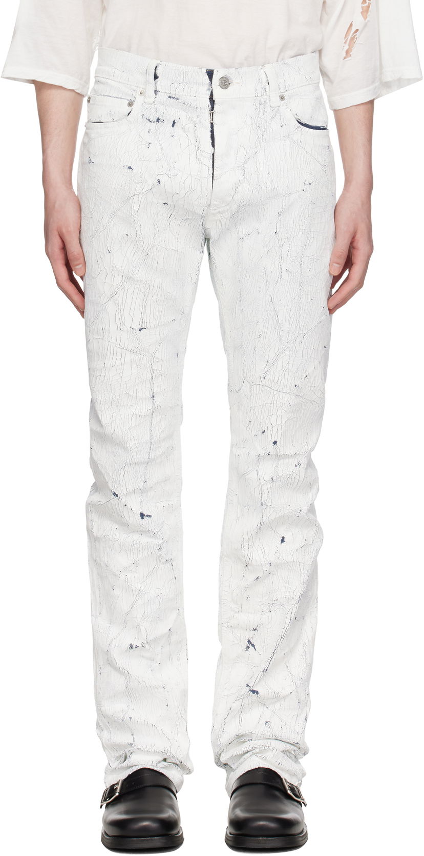 Джинси Maison Margiela MM6 Maison Margiela 5 Pocket Cracked Jeans білий | SH2LA0018 M30028
