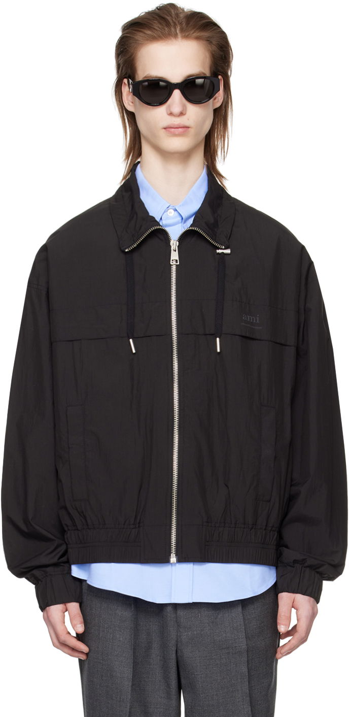 Куртка бомбер AMI Paris Drawstring Bomber Jacket чорний | HJK051.PA0009