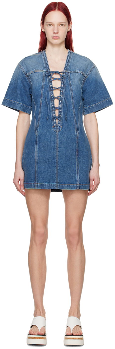 плаття Stella McCartney Stella McCartney Lace-Up Denim Minidress Синій | 6D02603SPH72