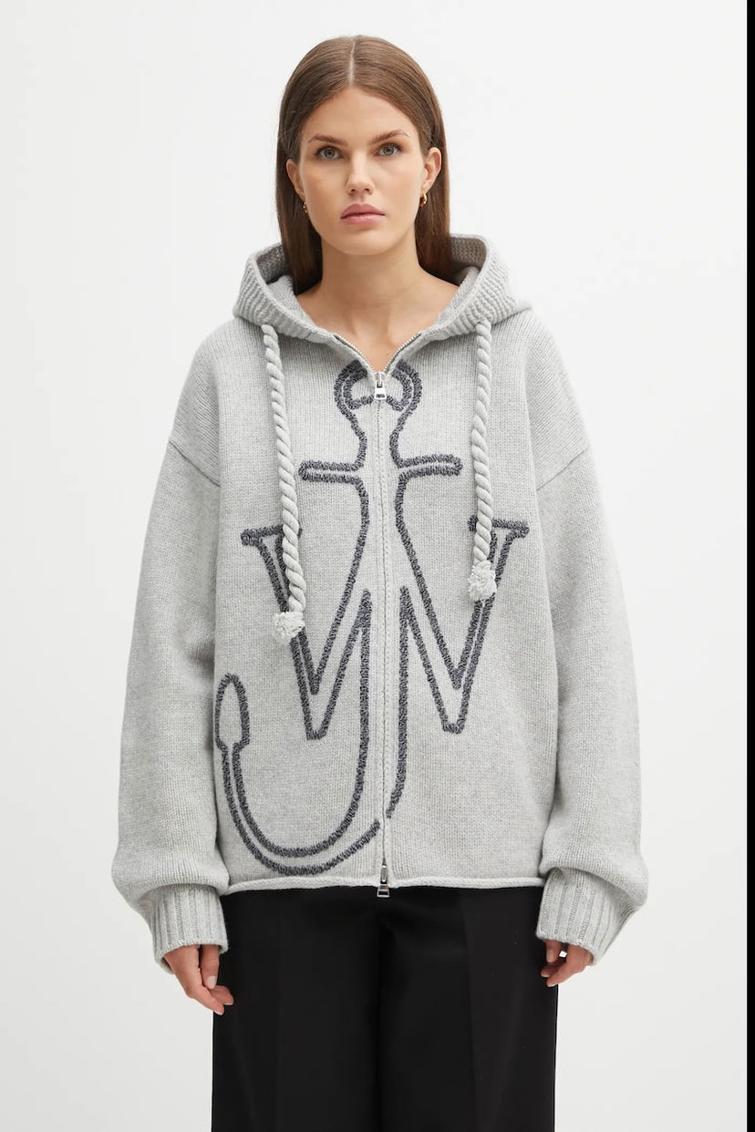 Cветр JW Anderson JW Anderson Anchor Embroidery Zipped Cardigan Сірий | KW1499.YN0412