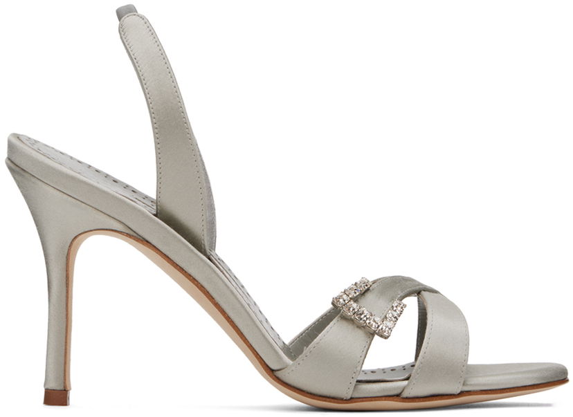 Догляд за взуттям Manolo Blahnik Manolo Blahnik Ramisli Satin Heeled Slingback Sandals Сірий | 224-1700