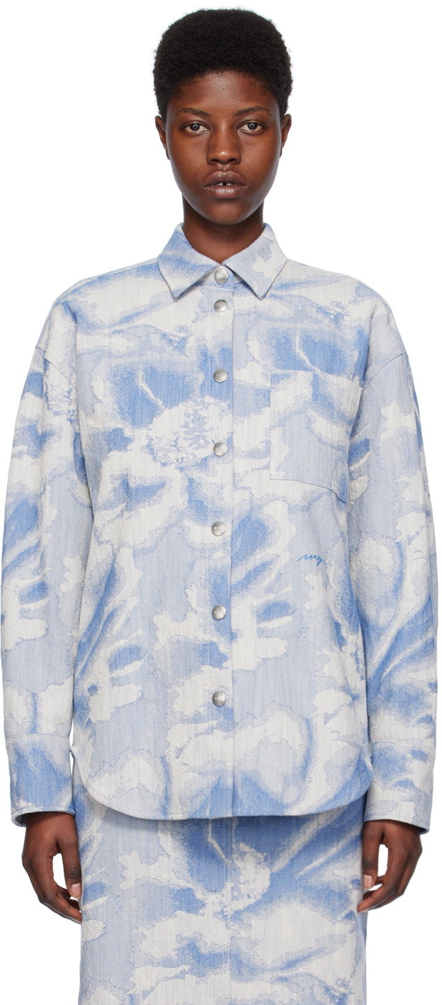 Сорочка MSGM Embroidered Denim Shirt Синій | 3641MDE15X 247012
