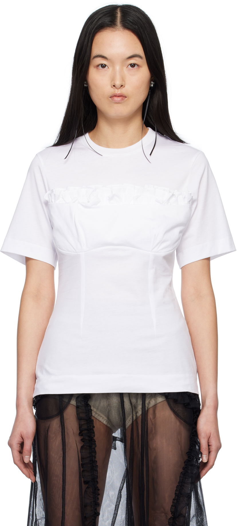 Футболка Simone Rocha Simone Rocha Balconette Bust Detail T-Shirt білий | 5323 0553