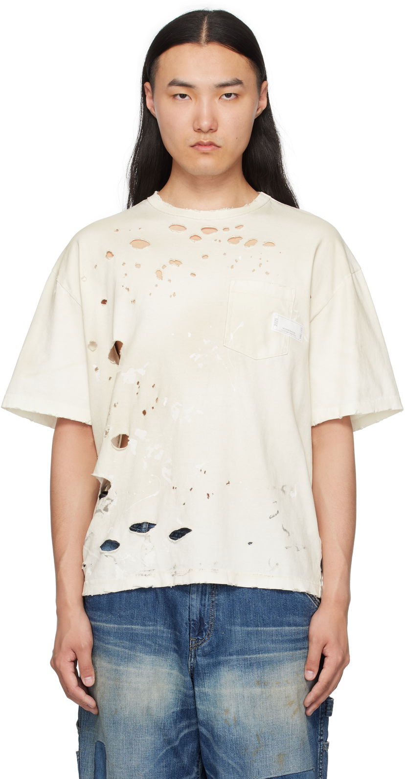 Футболка Neighborhood Neighborhood Savage Crewneck Distressed T-Shirt білий | 251OKNH-CSM04