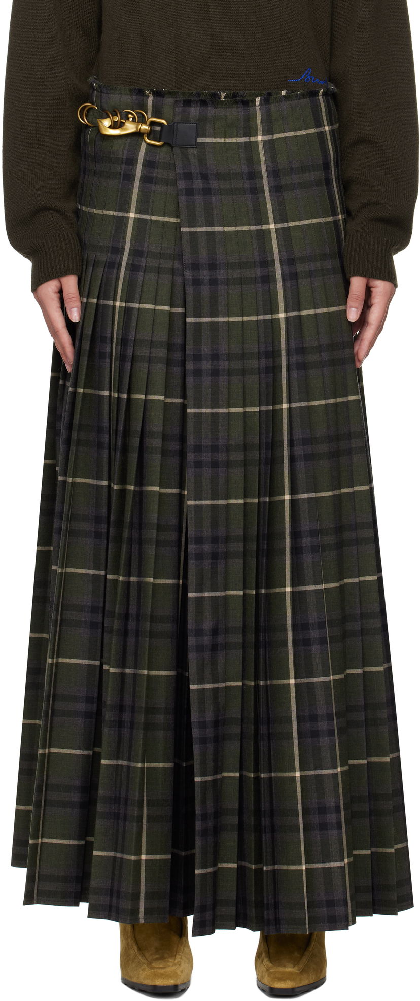 Спідниця Burberry Check Wool Blend Maxi Skirt Зелений | 8099693