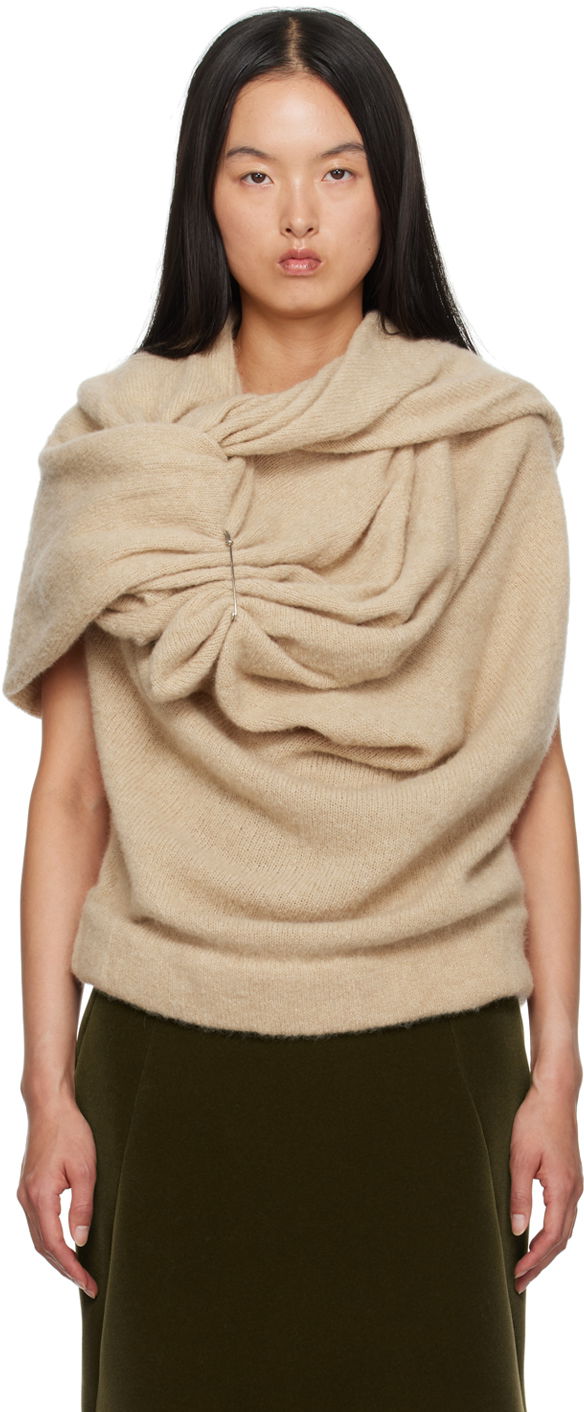 Cветр Dries Van Noten Alpaca Asymmetrical Sweater бежевий | 242-011254-9709