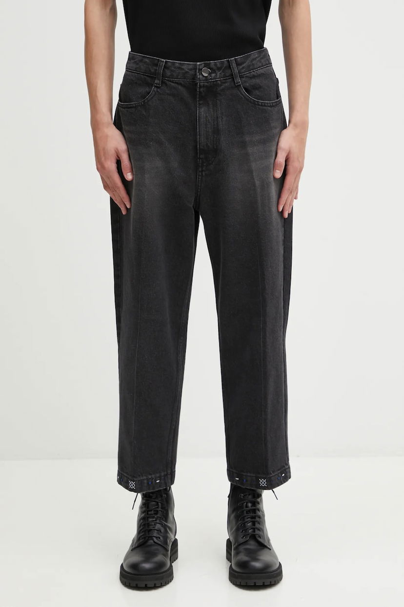 Джинси ADER ERROR Relaxed Fit Cropped Denim Jeans with Embroidered Cuffs чорний | BO01FWJE0112GR