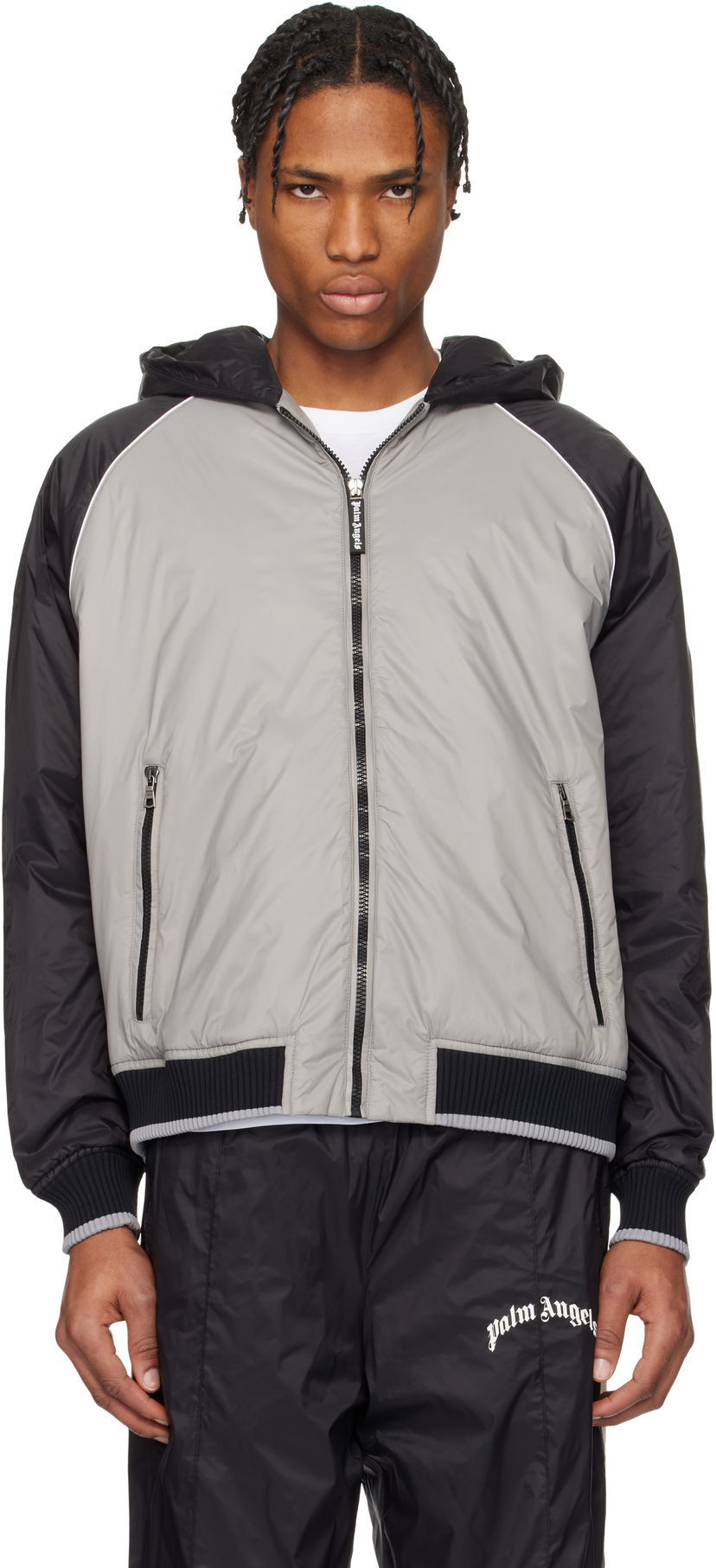 Куртка бомбер Palm Angels Palm Angels Curved Logo Windbreaker Jacket Сірий | PMEA289S25FAB0010910