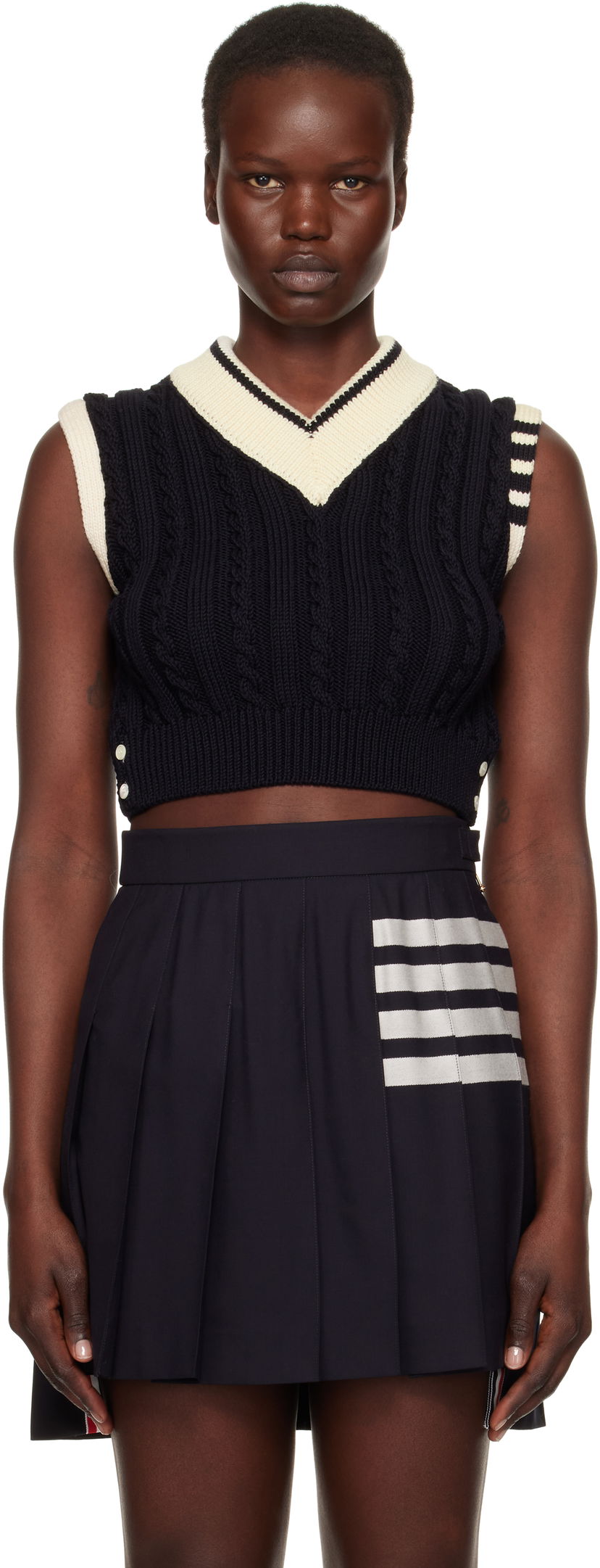 Безрукавка Thom Browne Classic Baby Cable Stitch Cropped Vest Синій | FKV205A-Y1024