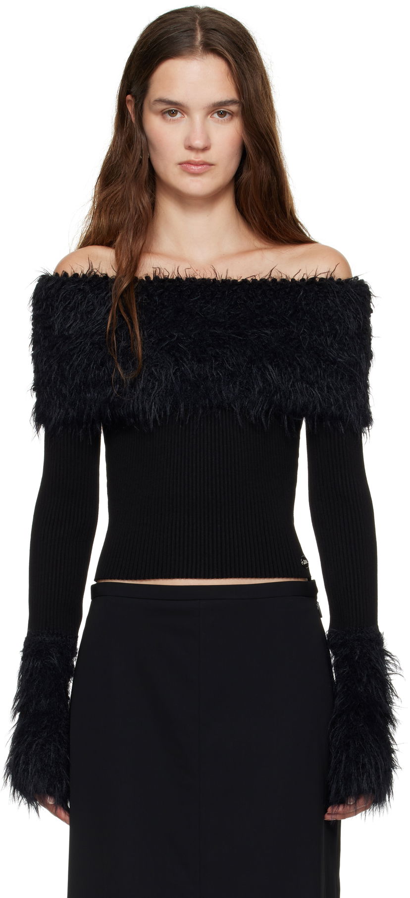 Cветр Jean Paul Gaultier Jean Paul Gaultier Ribbed Off-The-Shoulder Sweater чорний | 25/03-W-PO018-K005-00
