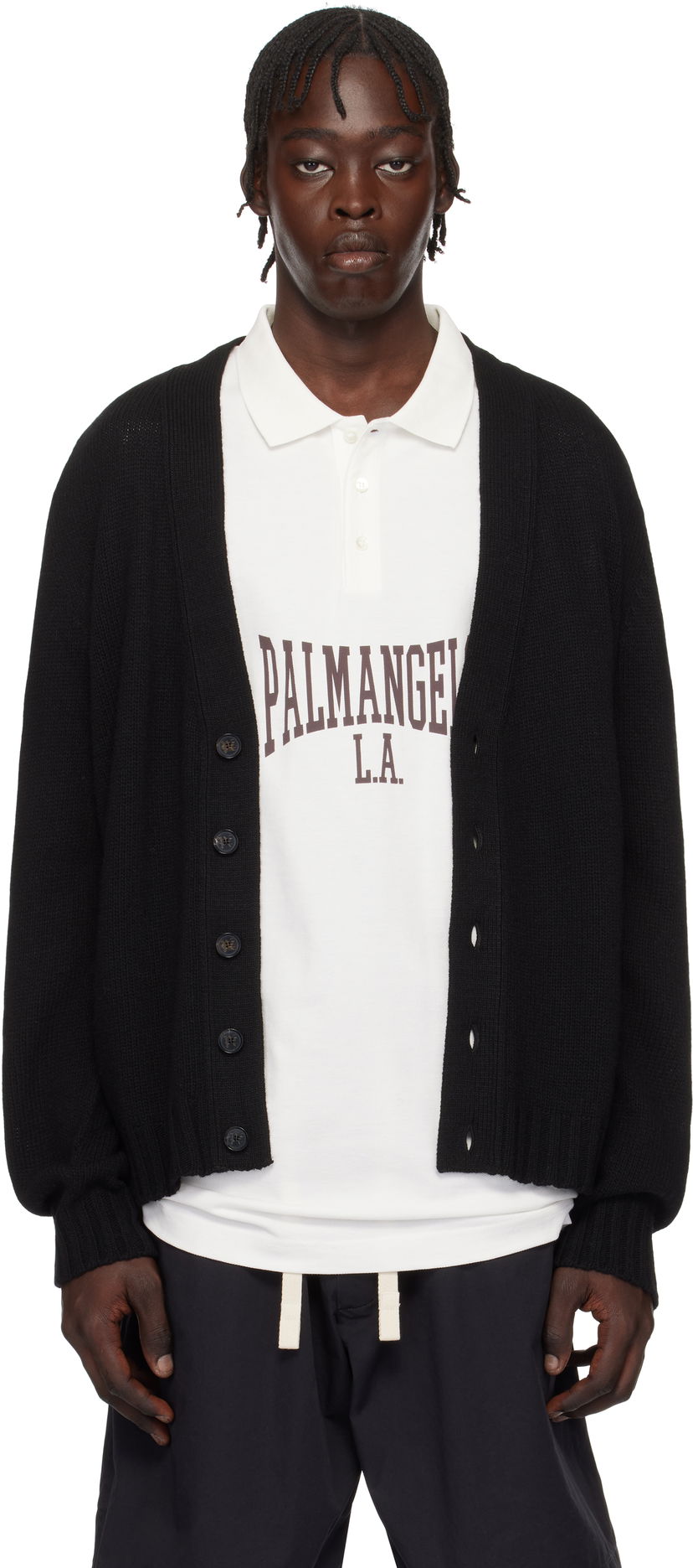 Cветр Palm Angels Curved Logo Black Cardigan чорний | PMHB035S25KNI0011008