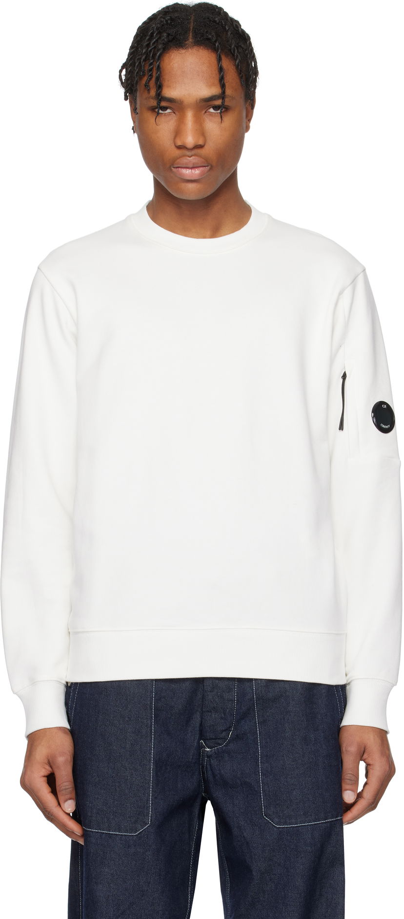 Cветр C.P. Company C.P. Company Diagonal Raised Fleece Crewneck Lens Sweatshirt білий | 18CMSS023A-005086W