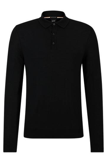 Сорочка поло BOSS Long-Sleeved Virgin Wool Polo Sweater чорний | 50476355