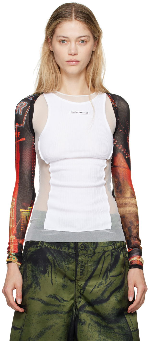Безрукавка Jean Paul Gaultier Jean Paul Gaultier 'The Pigalle' Printed Mesh Sleeves білий | 24/30-F-TO207-T552-00301550
