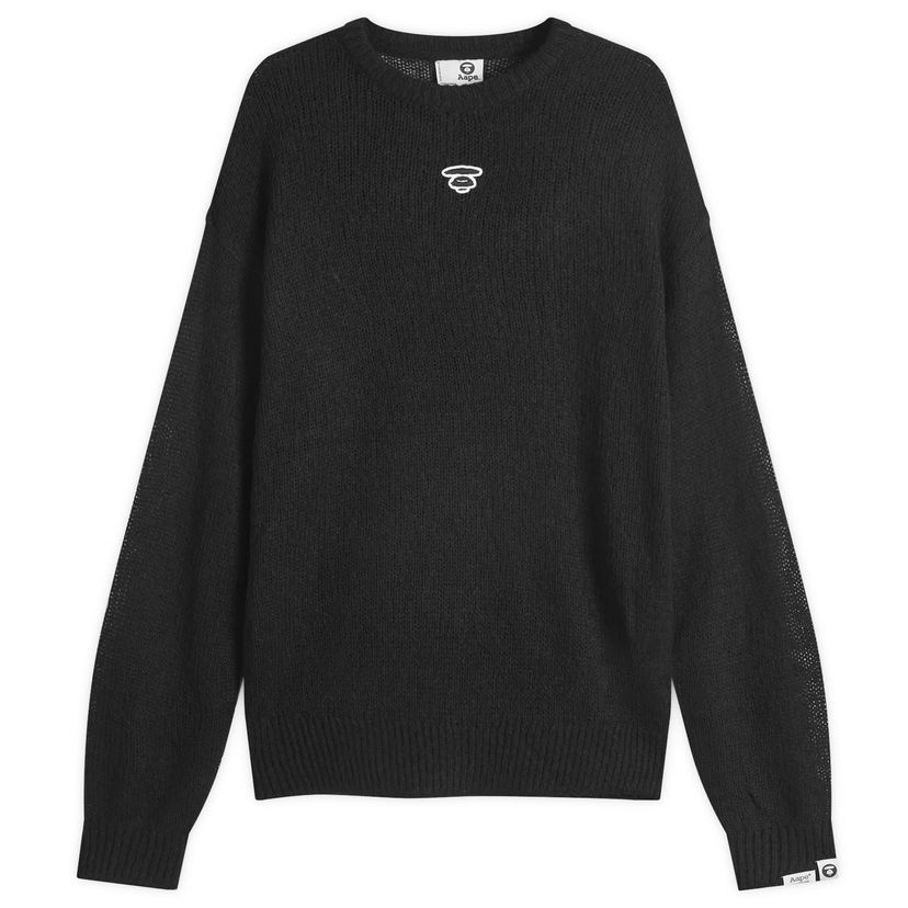 Cветр AAPE by A Bathing Ape AAPE Logo Mohair Knit Sweater, Size Large чорний | AAPKNMB373XXNBKX