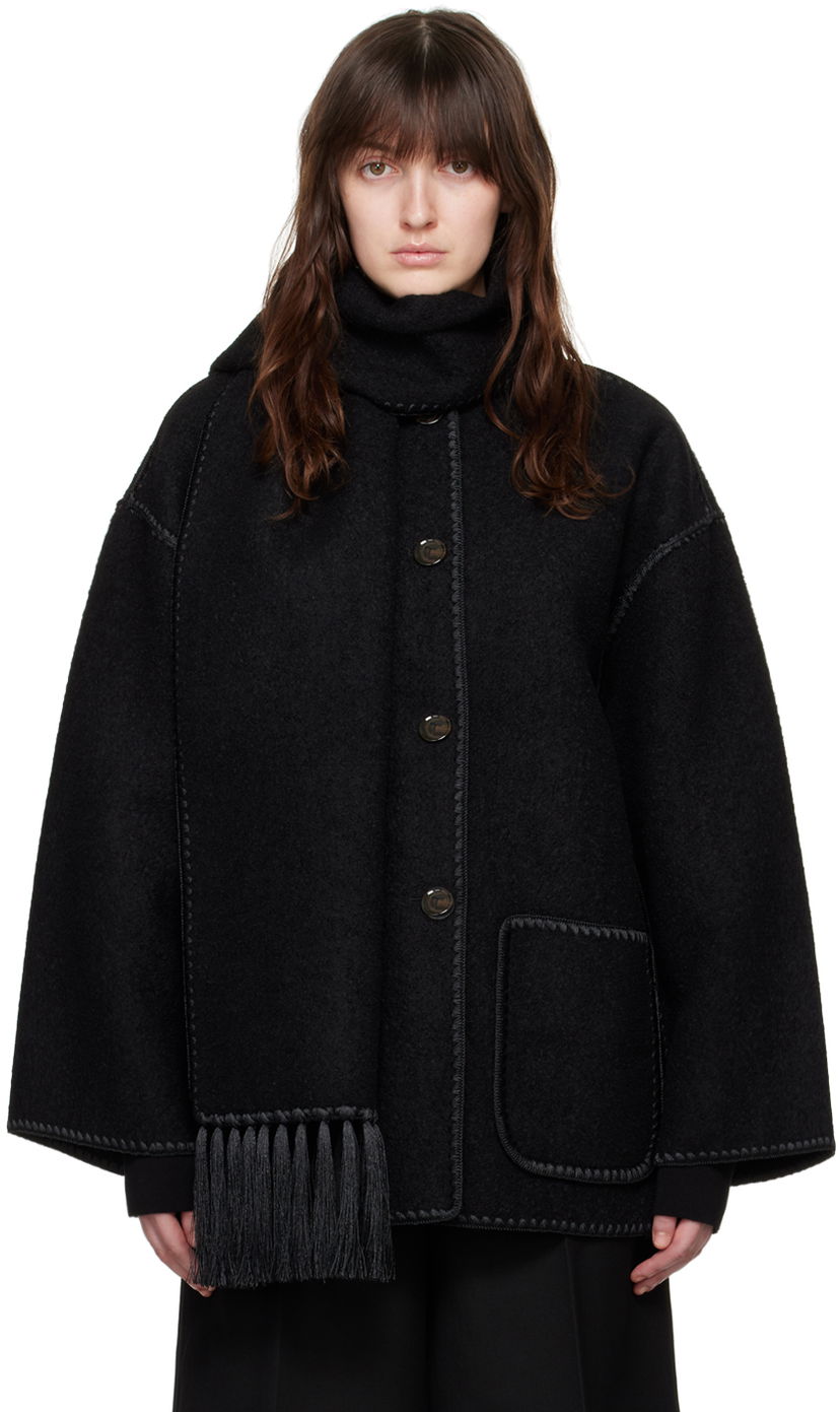 Куртка TOTEME TOTEME Embroidered Hooded Jacket with Fringed Scarf чорний | 224-1018-201