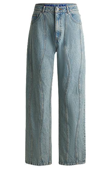 Джинси BOSS Loose Fit Jeans with Wavy Seamlines Синій | 50531726