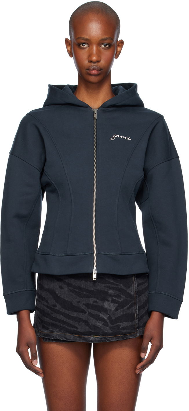 Світшоти GANNI Ganni Fleece Zip-Up Hoodie темно-синій | T4029