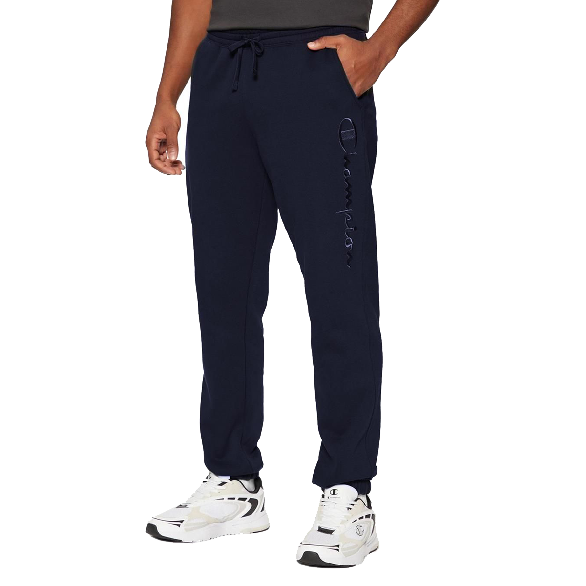 Спортивні штани Champion Cuffed Drawstring Joggers with Vertical Script Logo темно-синій | 220312-BS501, 0