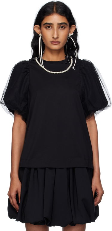 Футболка Simone Rocha Simone Rocha Embellished Tulle Overlay Puff Sleeve T-Shirt чорний | 5397B 0553, 0