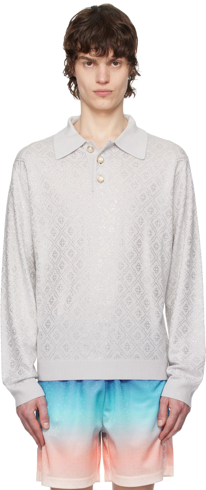 Сорочка поло Casablanca Casablanca Crystal Monogram Knit Polo Сірий | MPS25-KW-865-01