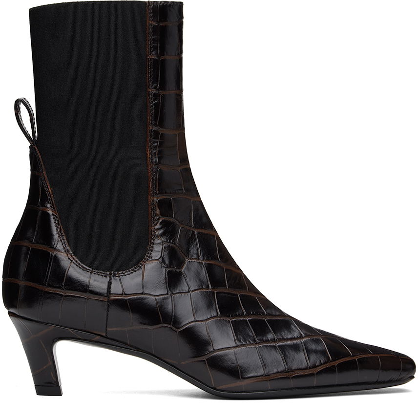 Одяг TOTEME TOTEME 'The Mid Heel' Croc-Embossed Leather Ankle Boots Коричневий | 231-907-847, 0