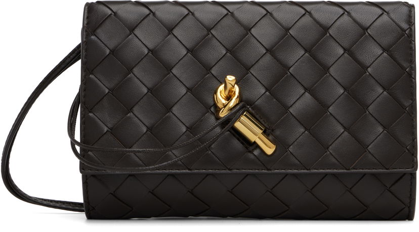 Гаманець Bottega Veneta Bottega Veneta Andiamo Intrecciato Leather Wallet on a Strap Коричневий | 836940 VCPP2