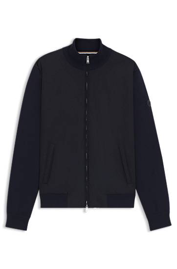 Куртка бомбер BOSS Regular-Fit Hybrid Jacket with Double B Monogram темно-синій | 50543135