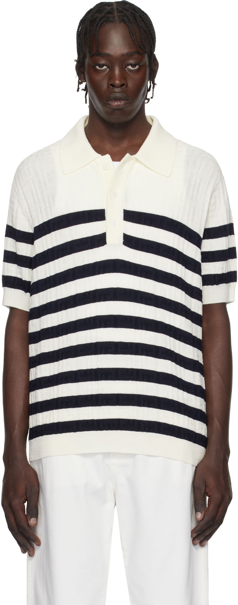 Сорочка поло Balmain Striped Knit Polo Shirt білий | EH1GB066KI01