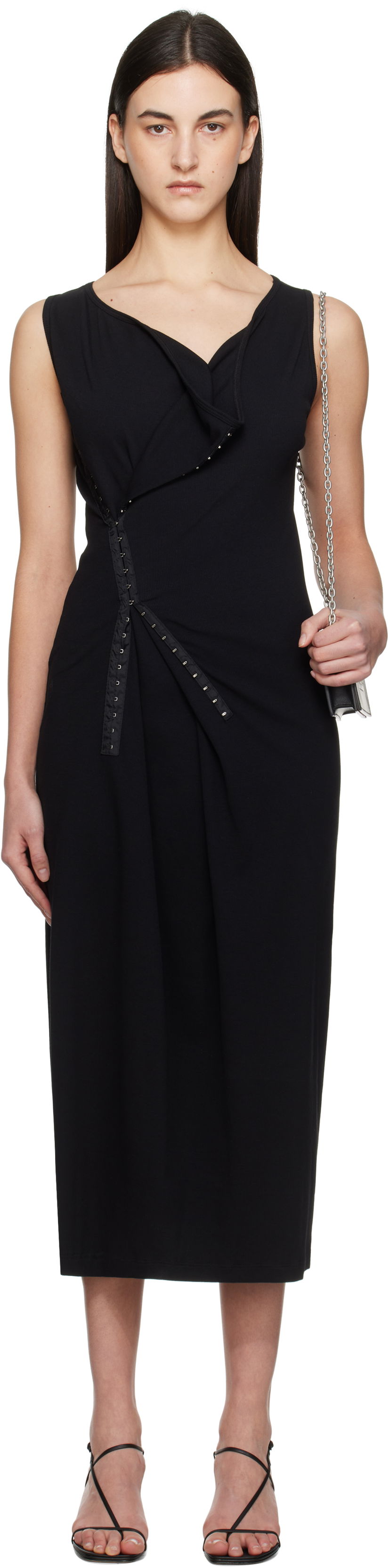 плаття Maison Margiela MM6 Maison Margiela Cotton Rib Hook-Eye Midi Dress чорний | S52CT0786 M20054