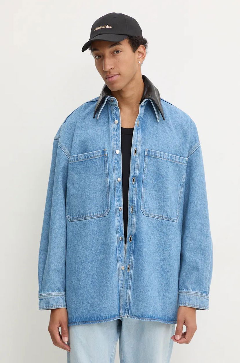 Сорочка Nanushka Relaxed Denim Shirt With Classic Collar Синій | NU24PFJK00553