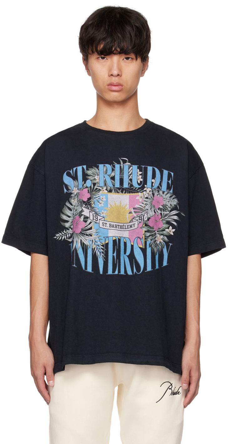 Футболка Rhude Rhude St. Barthélémy University Graphic Tee чорний | RHPS23TT12837610