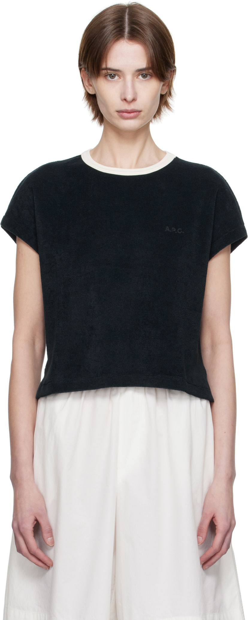 Кроп-топи A.P.C. Kelly Cropped Terry T-Shirt чорний | COEWT-F26462