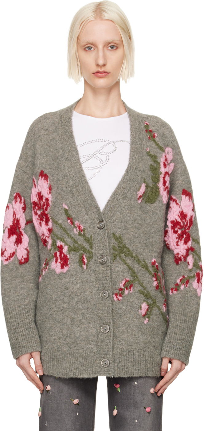 Cветр Blumarine Floral Embroidered Cardigan Сірий | A422M489A