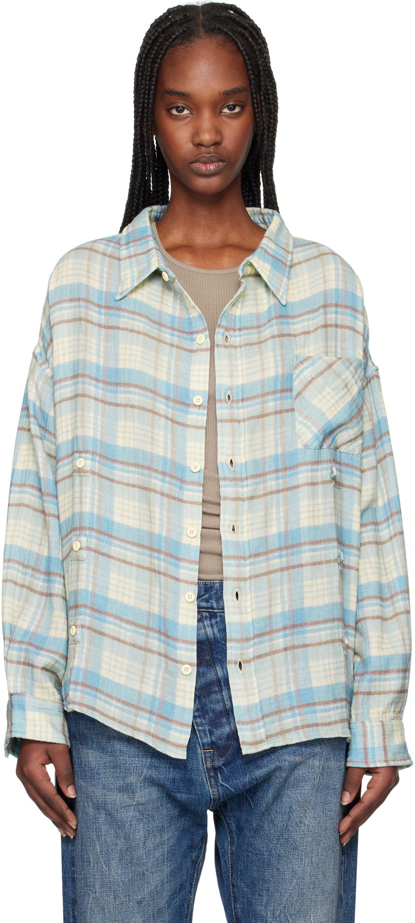 Сорочка R13 R13 Double Front Plaid Shirt Синій | R13WR371-R481B