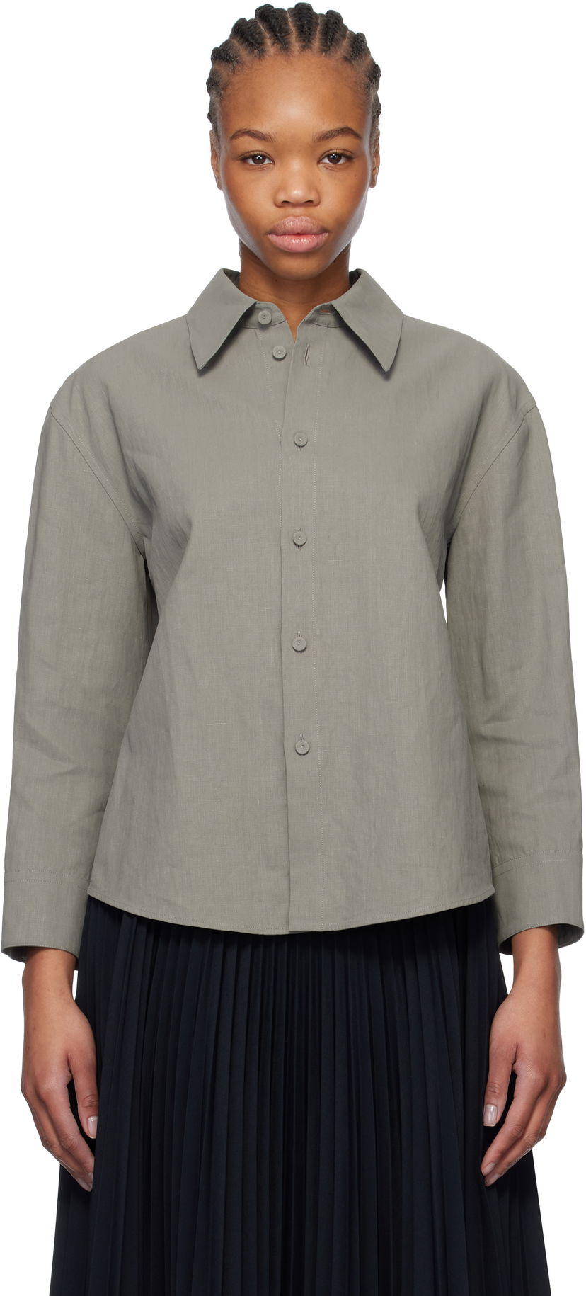 Сорочка Jil Sander Jil Sander Cropped Linen Shirt Зелений | J02DL0205_J60001