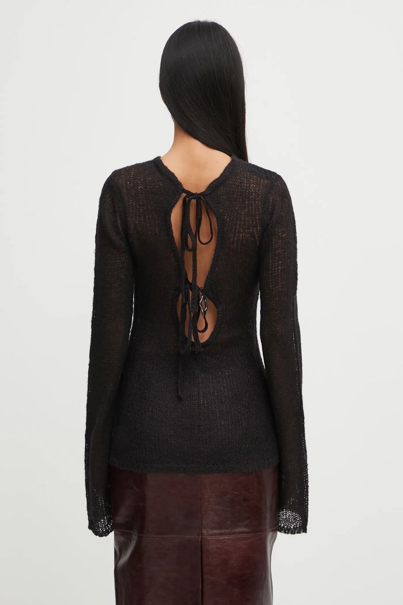Cветр HELIOT EMIL Heliot Emil Sheer Knit Tie Back Top чорний | AW25.W.07.083.BLK01