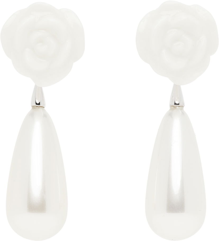 Сережки SHUSHU/TONG SHUSHU/TONG YVMIN Edition Rose Faux-Pearl Earrings білий | 25304WHT00DN2
