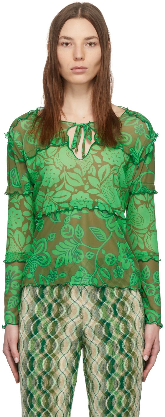 Футболка Anna Sui Anna Sui Paradisiac Combo Mesh Top Зелений | 222D21