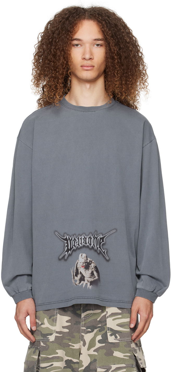 Футболка We11done Monster Graphic Long Sleeve T-Shirt Синій | WD-TT0-24-718-U-NV